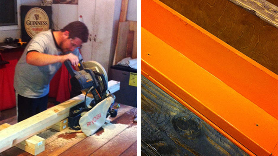 A very focused Chris Hirai and a sneak peak of some of the wood finishes.