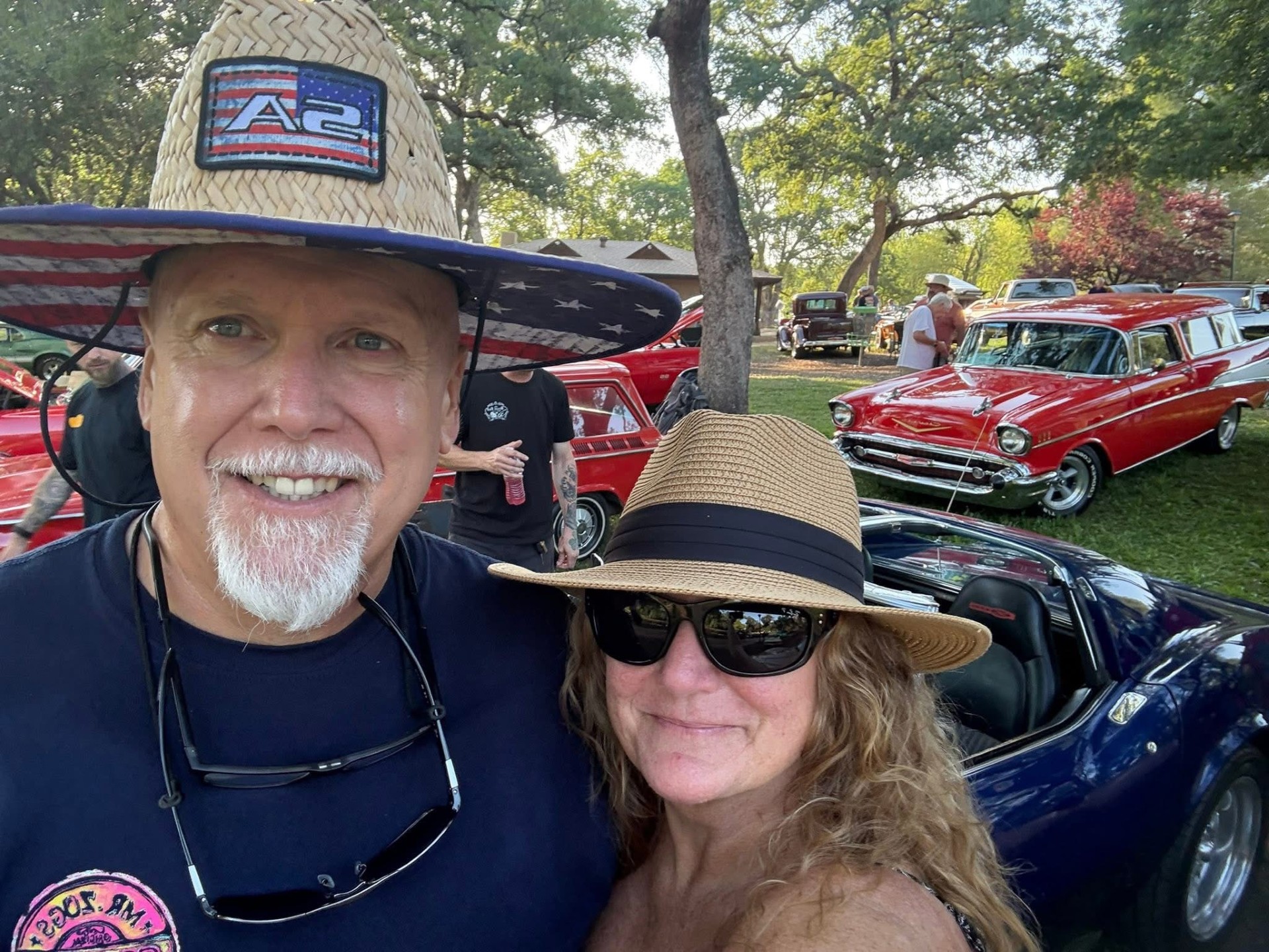 Charles Dandy enjoying classic car show.